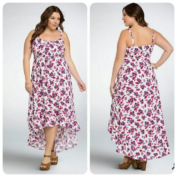 torrid Dresses & Skirts - Torrid Floral Ruffle Challis Dress Hi Lo Maxi